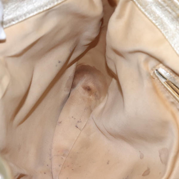 Gianni Versace Shoulder Bag Canvas Leather White Gold Auth bs23095