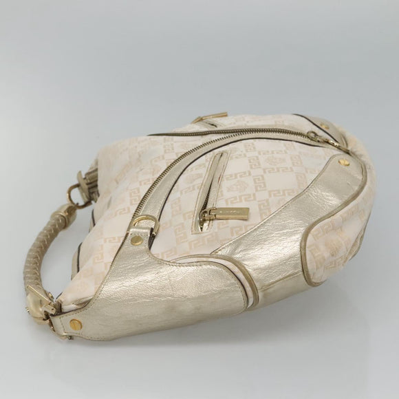 Gianni Versace Shoulder Bag Canvas Leather White Gold Auth bs23095