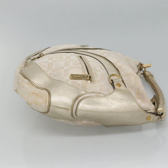 Gianni Versace Shoulder Bag Canvas Leather White Gold Auth bs23095