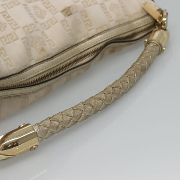 Gianni Versace Shoulder Bag Canvas Leather White Gold Auth bs23095