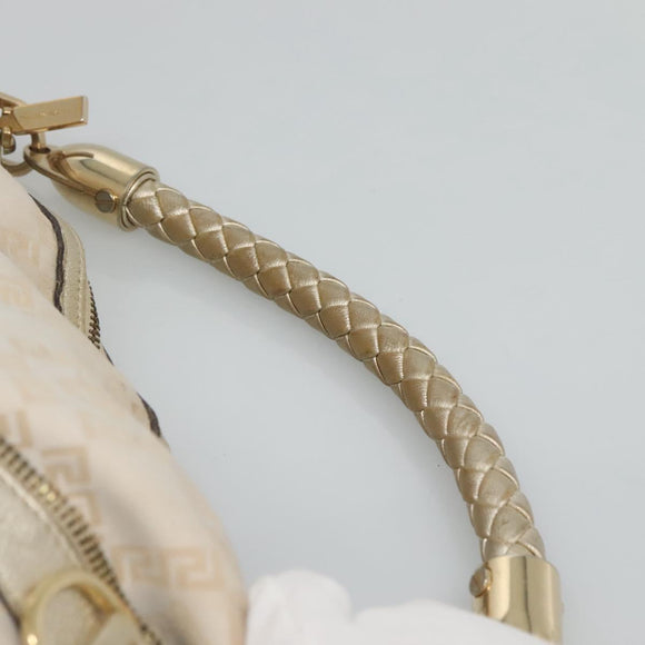 Gianni Versace Shoulder Bag Canvas Leather White Gold Auth bs23095