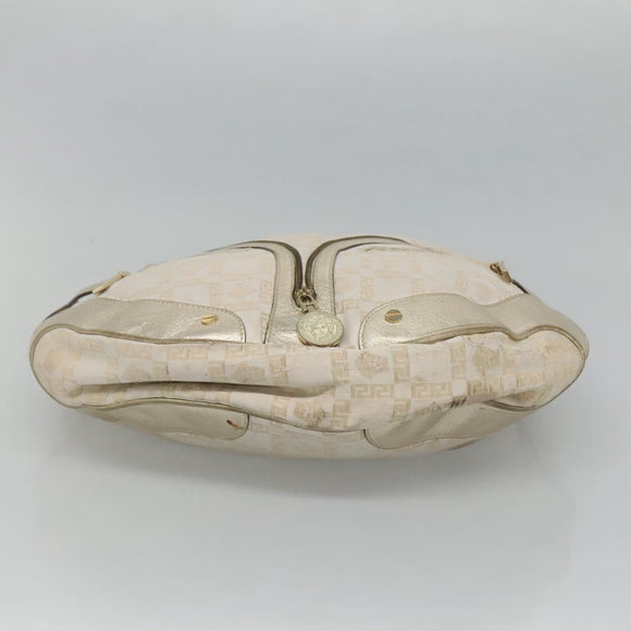 Gianni Versace Shoulder Bag Canvas Leather White Gold Auth bs23095