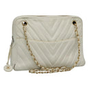 CHANEL Chain V Stitch Shoulder Bag Lamb Skin White CC Auth bs23119-1