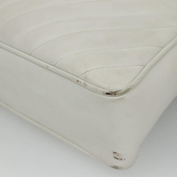 CHANEL Chain V Stitch Shoulder Bag Lamb Skin White CC Auth bs23119
