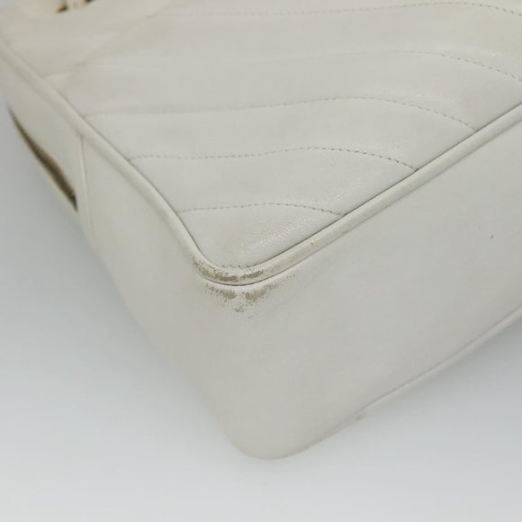 CHANEL Chain V Stitch Shoulder Bag Lamb Skin White CC Auth bs23119