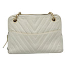 CHANEL Chain V Stitch Shoulder Bag Lamb Skin White CC Auth bs23119-13