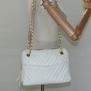 CHANEL Chain V Stitch Shoulder Bag Lamb Skin White CC Auth bs23119-26