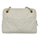 CHANEL Chain V Stitch Shoulder Bag Lamb Skin White CC Auth bs23119-2