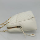CHANEL Chain V Stitch Shoulder Bag Lamb Skin White CC Auth bs23119-3