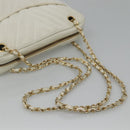 CHANEL Chain V Stitch Shoulder Bag Lamb Skin White CC Auth bs23119-7