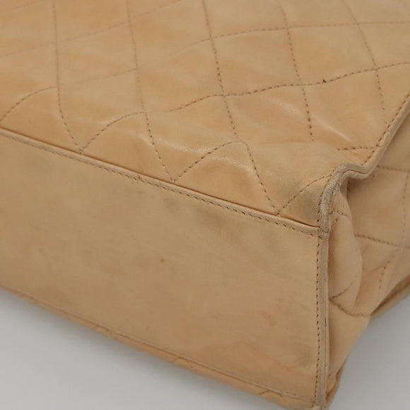 CHANEL Matelasse Shoulder Bag Lamb Skin Beige Gold CC Auth bs23120