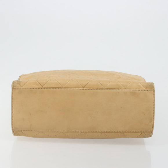 CHANEL Matelasse Shoulder Bag Lamb Skin Beige Gold CC Auth bs23120