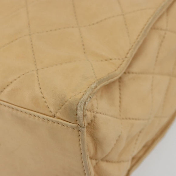 CHANEL Matelasse Shoulder Bag Lamb Skin Beige Gold CC Auth bs23120