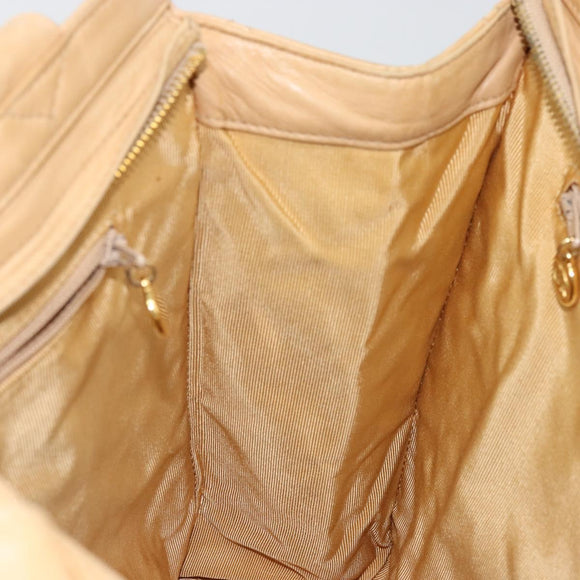 CHANEL Matelasse Shoulder Bag Lamb Skin Beige Gold CC Auth bs23120