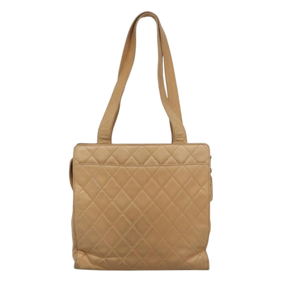 CHANEL Matelasse Shoulder Bag Lamb Skin Beige Gold CC Auth bs23120