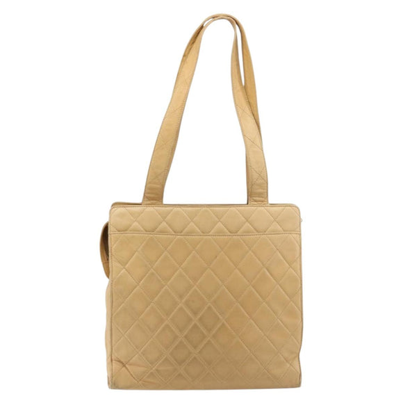 CHANEL Matelasse Shoulder Bag Lamb Skin Beige Gold CC Auth bs23120