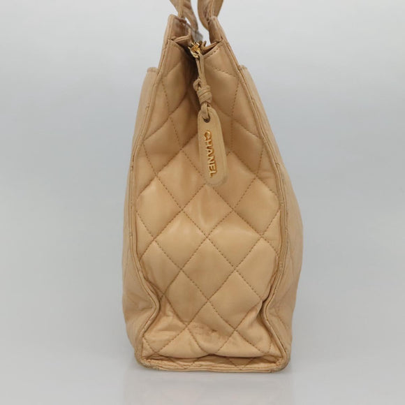 CHANEL Matelasse Shoulder Bag Lamb Skin Beige Gold CC Auth bs23120