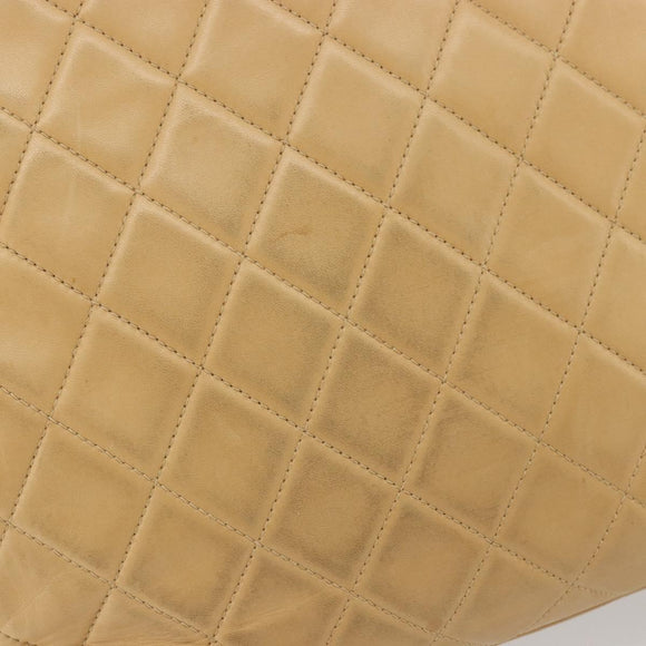 CHANEL Matelasse Shoulder Bag Lamb Skin Beige Gold CC Auth bs23120