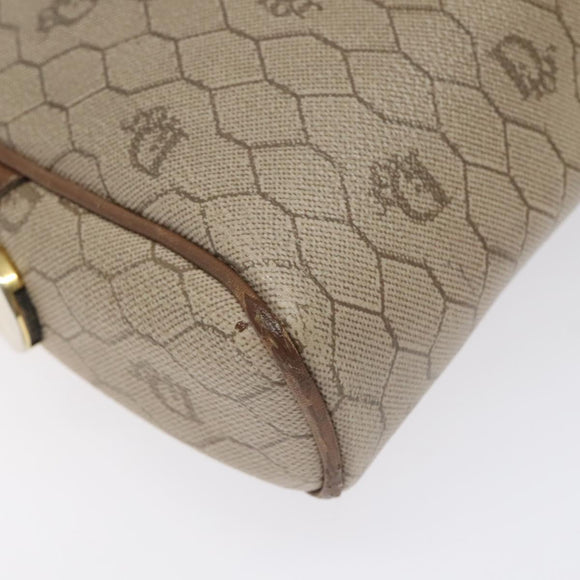 Christian Dior Honeycomb Canvas Shoulder Bag PVC Leather Beige Gold Auth bs23125