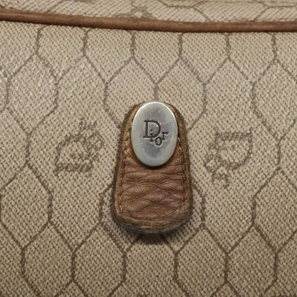 Christian Dior Honeycomb Canvas Shoulder Bag PVC Leather Beige Gold Auth bs23125