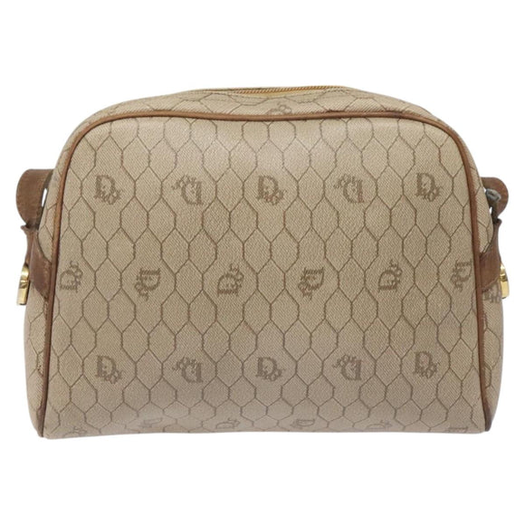 Christian Dior Honeycomb Canvas Shoulder Bag PVC Leather Beige Gold Auth bs23125