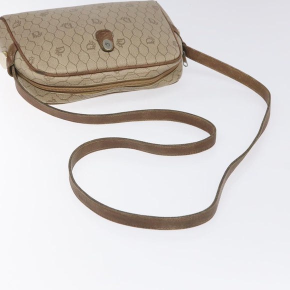 Christian Dior Honeycomb Canvas Shoulder Bag PVC Leather Beige Gold Auth bs23125