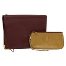 CARTIER Clutch Bag Leather 2Set Red Beige Auth bs23136-1