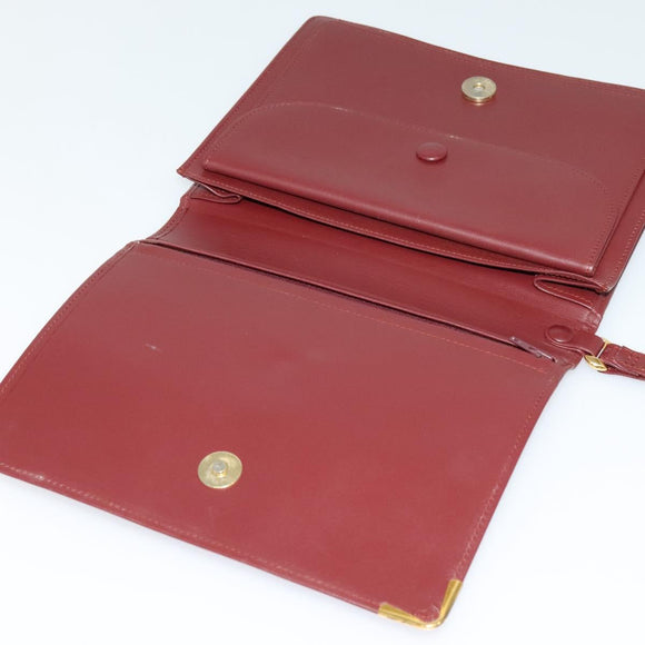 CARTIER Clutch Bag Leather 2Set Red Beige Auth bs23136