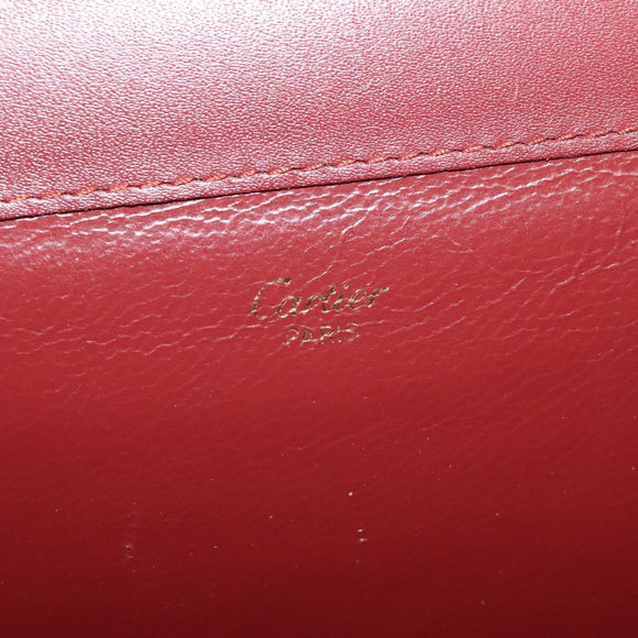 CARTIER Clutch Bag Leather 2 Set Red Beige Auth bs23136