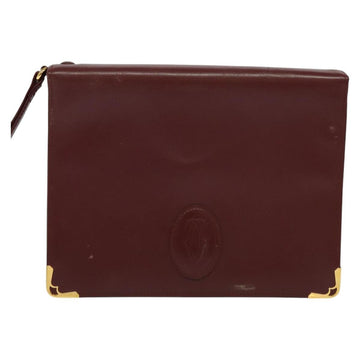 CARTIER Clutch Bag Leather 2Set Red Beige Auth bs23136 - 0