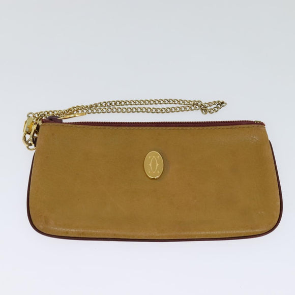 CARTIER Clutch Bag Leather 2 Set Red Beige Auth bs23136