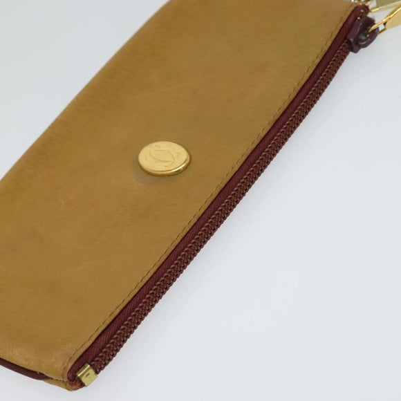 CARTIER Clutch Bag Leather 2 Set Red Beige Auth bs23136