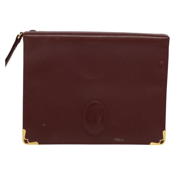 CARTIER Clutch Bag Leather 2 Set Red Beige Auth bs23136