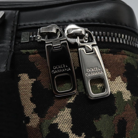 DOLCE&GABBANA Leopard Waist Bag Canvas Green Black Auth bs23142