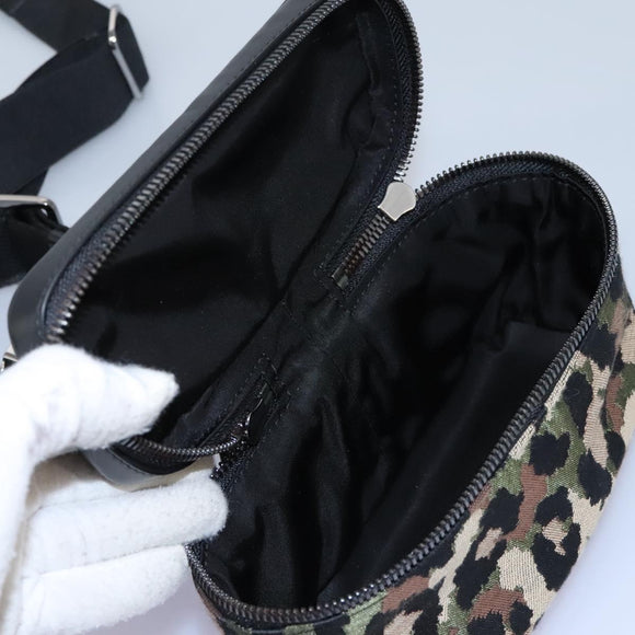 DOLCE&GABBANA Leopard Waist Bag Canvas Green Black Auth bs23142