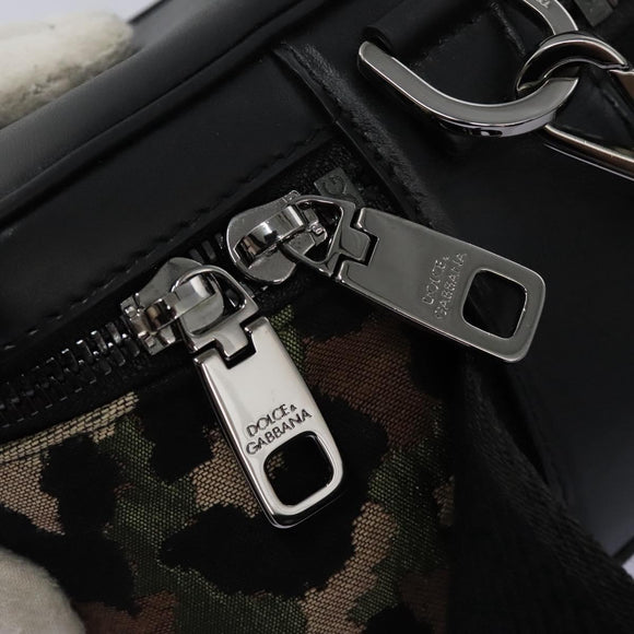 DOLCE&GABBANA Leopard Waist Bag Canvas Green Black Auth bs23142