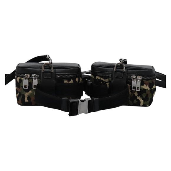 DOLCE&GABBANA Leopard Waist Bag Canvas Green Black Auth bs23142