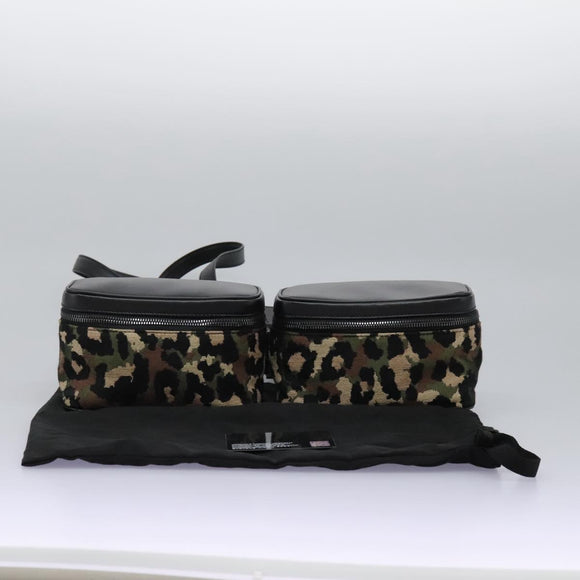 DOLCE&GABBANA Leopard Waist Bag Canvas Green Black Auth bs23142