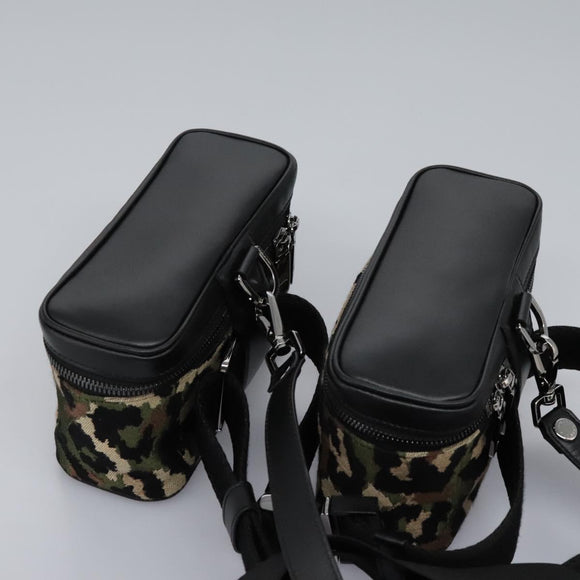 DOLCE&GABBANA Leopard Waist Bag Canvas Green Black Auth bs23142