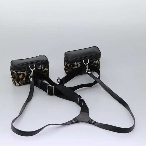 DOLCE&GABBANA Leopard Waist Bag Canvas Green Black Auth bs23142