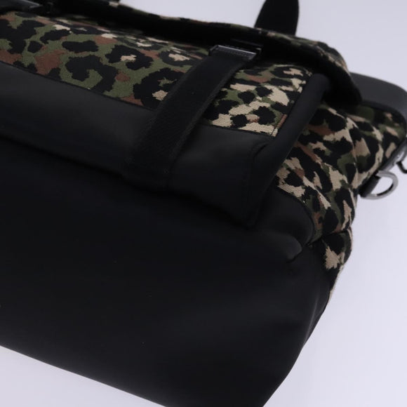 DOLCE&GABBANA Leopard Hand Bag Canvas 2way Green Black Auth bs23143