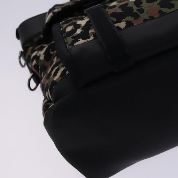 DOLCE&GABBANA Leopard Hand Bag Canvas 2way Green Black Auth bs23143