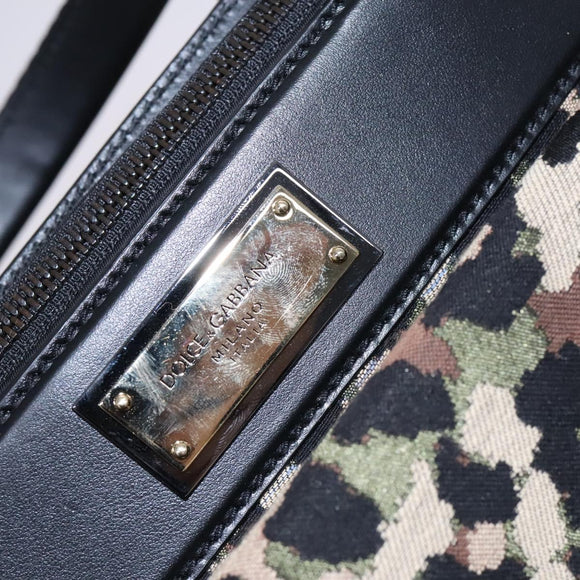 DOLCE&GABBANA Leopard Hand Bag Canvas 2way Green Black Auth bs23143