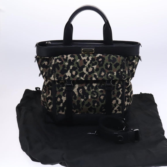 DOLCE&GABBANA Leopard Hand Bag Canvas 2way Green Black Auth bs23143