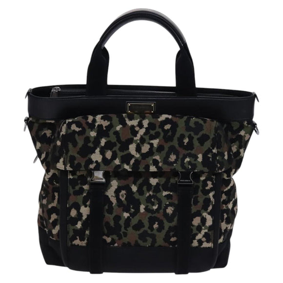 DOLCE&GABBANA Leopard Hand Bag Canvas 2way Green Black Auth bs23143