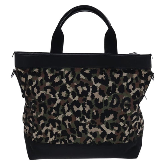 DOLCE&GABBANA Leopard Hand Bag Canvas 2way Green Black Auth bs23143
