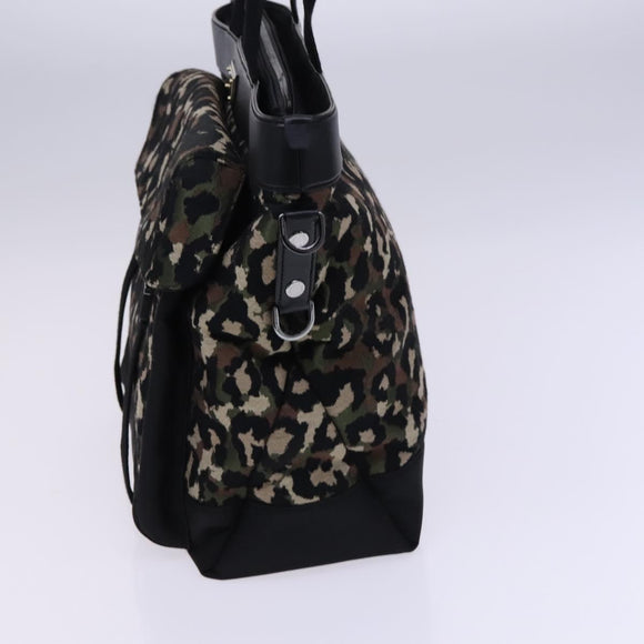 DOLCE&GABBANA Leopard Hand Bag Canvas 2way Green Black Auth bs23143