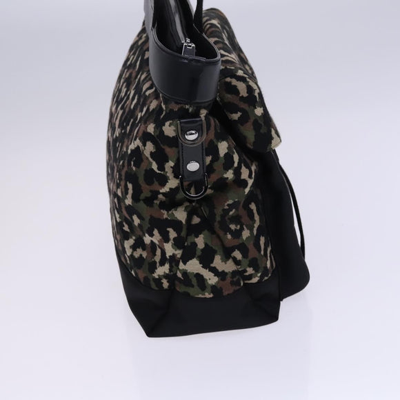DOLCE&GABBANA Leopard Hand Bag Canvas 2way Green Black Auth bs23143