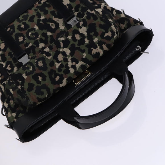 DOLCE&GABBANA Leopard Hand Bag Canvas 2way Green Black Auth bs23143