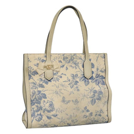 GUCCI Tote Bag Canvas Leather White Blue Auth bs23144